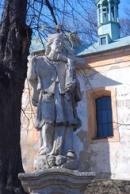 Detail sochy z roku 1761 před zdejším kostelem.
