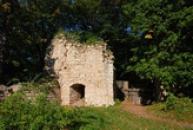 Zbytky zdí dávného hradu u Domoušic.