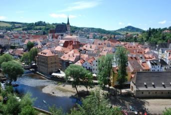Český Krumlov - Výhled ze zámecké věže na jih.