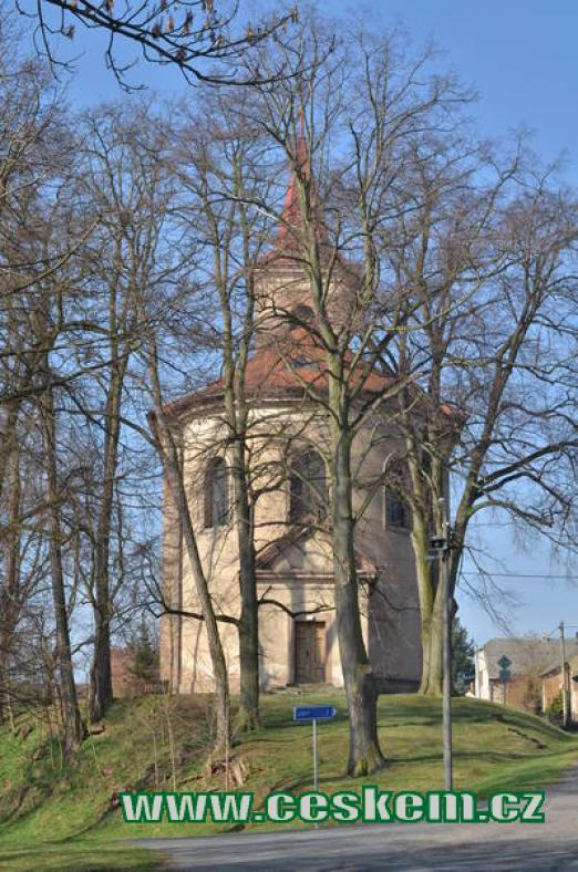 Kostel Stětí sv. Jana Křtitele v závoji stromů.